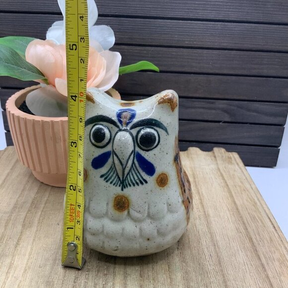 Tonala Mexican Vintage Sandstone Owl Hand Painted Folk Art Pottery - Picture 8 of 8